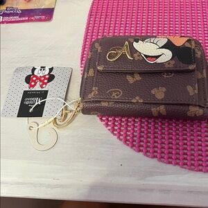 Disney Minnie Mouse brown small zip around waller letter A